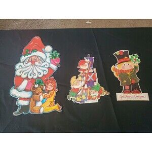 3 FUN WORLD VTG Christmas Decorations Cut Outs Die Cuts Colorful Hong Kong